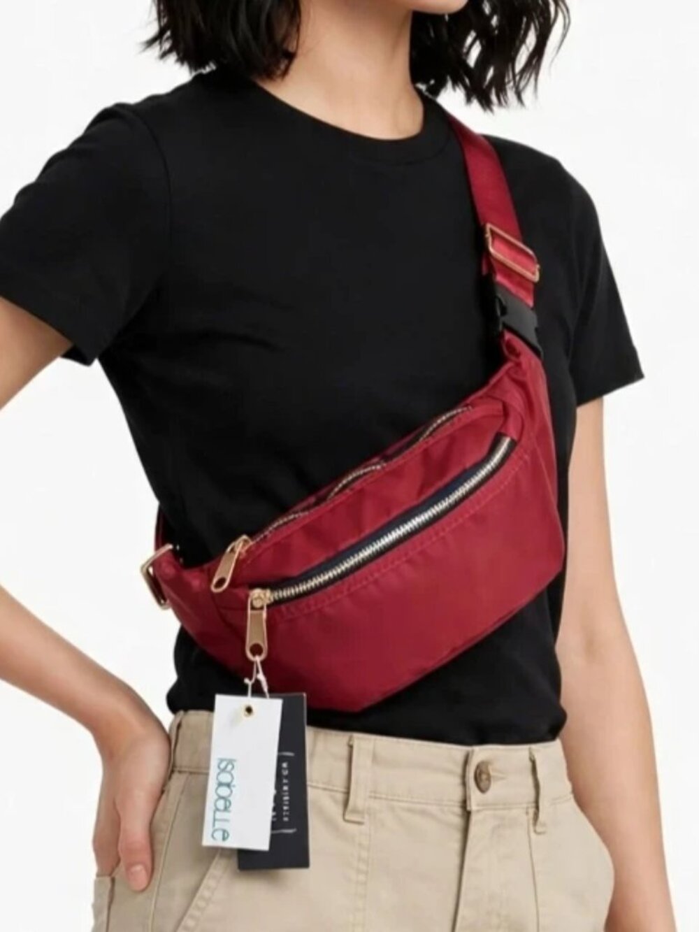 Isabelle Women's Red Belt Bag Nylon Crossbody Sling Fanny Pack NWT PETA Vegan